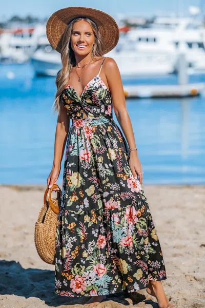 Cupshe Tropical Flowers Keyhole Maxi Dress In Multi
