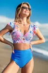 Cupshe Tropical Petals Floral Bikini Set In Blue