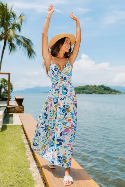 Cupshe Tropical Punch Floral Maxi Dress In Blue