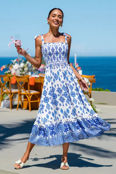 Cupshe True Story Ornate Midi Dress In Blue