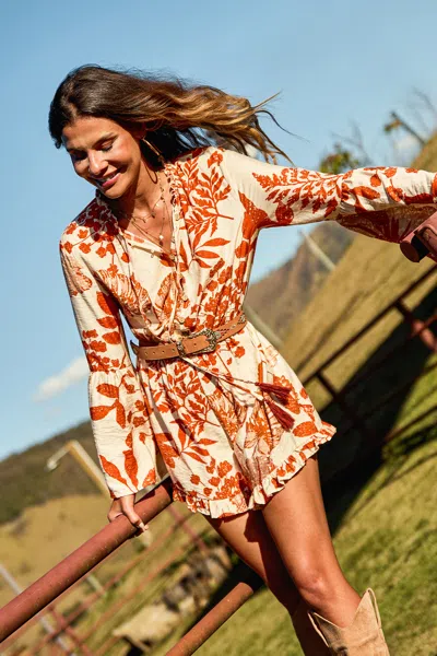Cupshe Turning A New Leaf Floral Romper In Orange