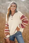 Cupshe V-neck Buttoned Striped Sweater In Neutral
