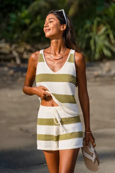 Cupshe Vacationer Striped Cover-up Shorts In Green