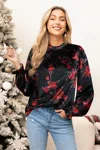 Cupshe Velvet Rose Floral Top In Black