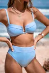 Cupshe Vibing Seersucker Bikini Top & High-waisted Bottoms Set In Blue