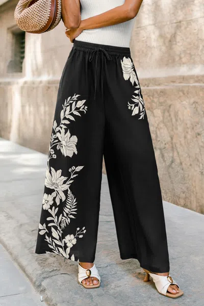 Cupshe Walking On Petals Floral Pants In Black
