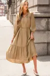 Cupshe Watch The Sunset Beige Midi Dress In Brown