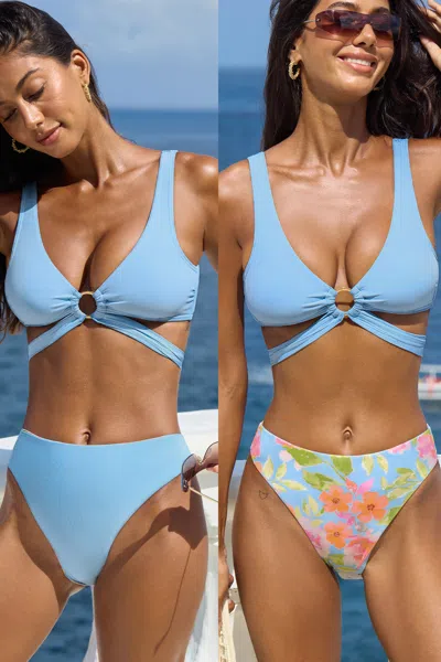 Cupshe Watercolor Landscape Reversible Bikini Set In Blue