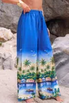 Cupshe Waves & Wonder Tropical Cover-up Pants In Blue