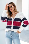 Cupshe White Cable Knit Long Sleeve Front Button Cardigan In Multi