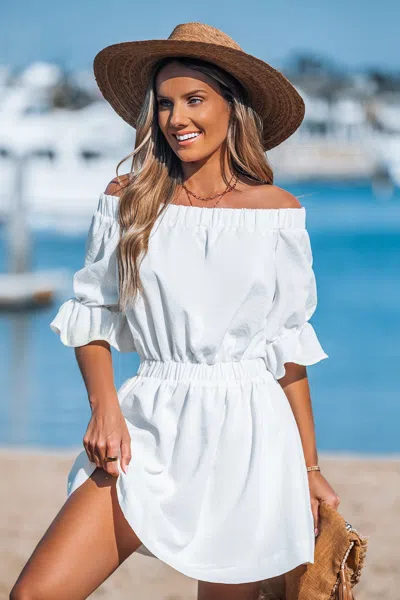Cupshe White Off-shoulder Ruffled Trim Mini Dress