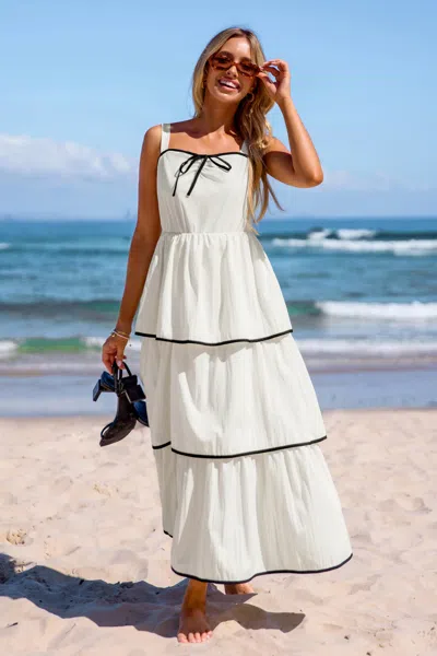 Cupshe White Sleeveless Tiered Skirt Midi Dress