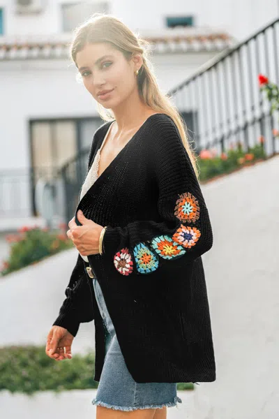 Cupshe Wildflower Crochet Black Cardigan