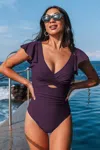 Cupshe Wine Flutter Sleeve Tummy Control One-piece In Purple