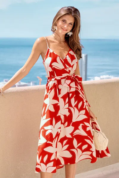Cupshe Wing It Floral Midi Dress In Red