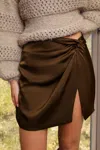 Cupshe X Jojo Espresso Twist Satin Mini Skirt In Brown