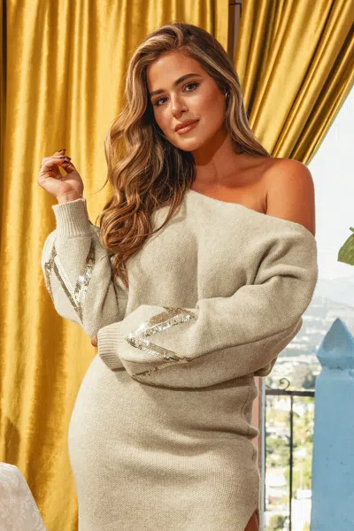 Cupshe X Jojo Gold Sequin Off-shoulder Sweater In Multi
