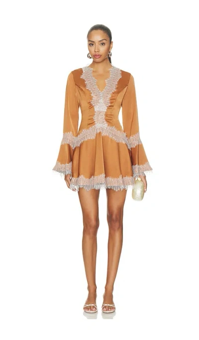 Curaae By Elliatt Shontelle Ruffle Mini Dress In Caramel Brown & Beige