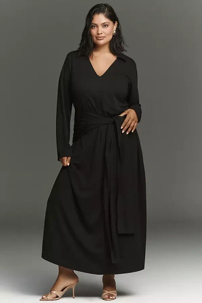 Curaae Ines Plus V-neck Maxi Dress In Black