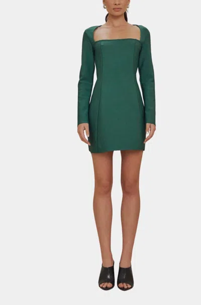 Curaae Oxford Long Sleeve Mini Dress In Pine In Green