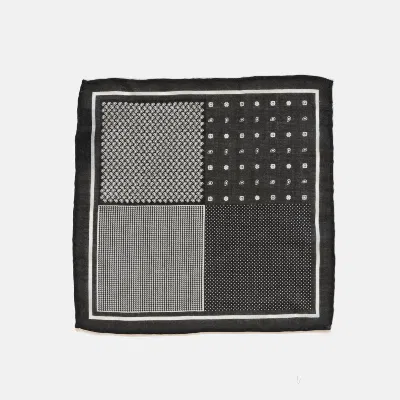 Curated Basics 4 Sided Paisley And Dots Pocket Square In Black