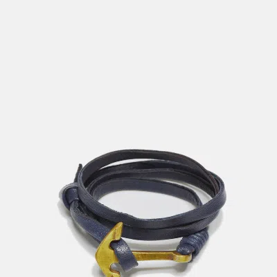 Curated Basics Anchor Navy Leather Wrap Bracelet In Blue