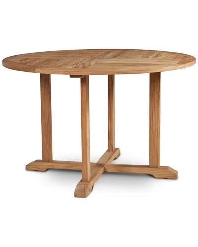 Curated Maison Abel 47.25-inch Round Teak Outdoor Dining Table With Umbrella Hole In Brown