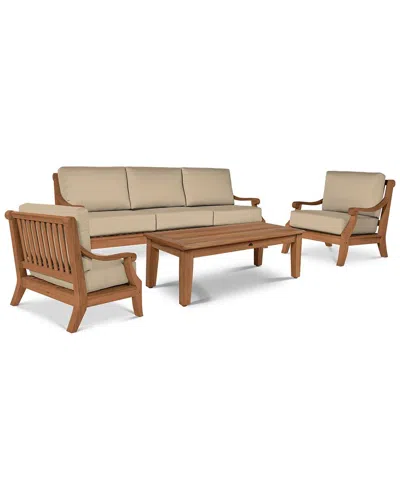 Curated Maison Adrien 4-piece Teak Outdoor Patio Deep Seating Set With Sunbrella® Fawn Cushions In Brown