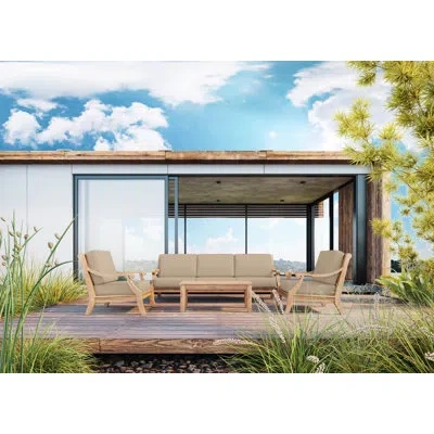 Curated Maison Adrien 4-piece Teak Outdoor Patio Deep Seating Set With Sunbrella Cushions In Tan