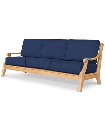 Curated Maison Adrien 87.25 Inch Teak Deep Seating Outdoor Sofa With Sunbrella Navy Cushion In Blue