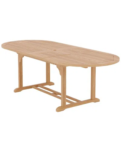 Curated Maison Amelie Oval Teak Outdoor Dining Table With Double Extensions And Umbrella Hole In Brown