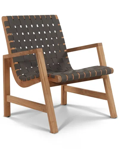 Curated Maison Axelle Teak Outdoor Woven Chat Armchair In Brown