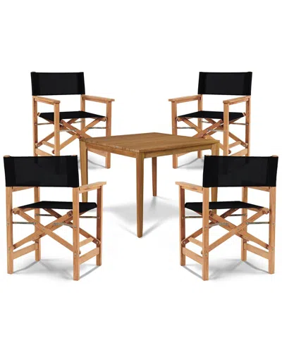 Curated Maison Cateline 5-piece Square Teak Outdoor Dining Set In Black With Folding Armchairs In Multi