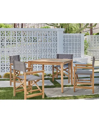 Curated Maison Cateline 5-piece Square Teak Outdoor Dining Set In Taupe With Folding Armchairs In Neutral