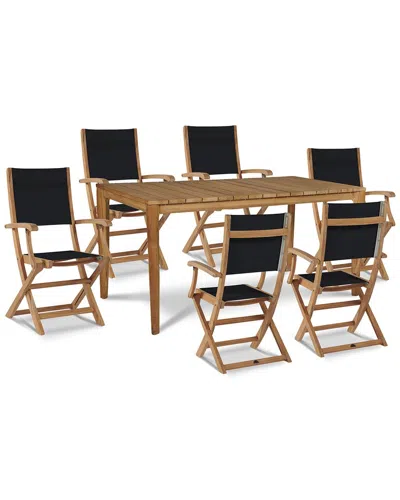 Curated Maison Cateline 7-piece Rectangular Teak Outdoor Dining Set In Black With Folding Armchairs In Brown