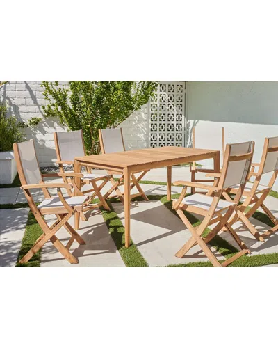 Curated Maison Cateline 7-piece Rectangular Teak Outdoor Dining Set In White With Folding Armchairs In Brown