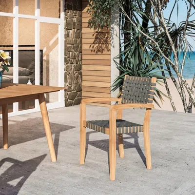 Curated Maison Clairene Wood Outdoor Stacking Dining Armchair In Brown