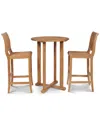 Curated Maison Clement 3-piece Teak Round Table Bar Height Outdoor Dining Set In Brown