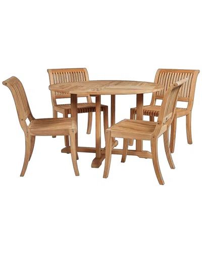 Curated Maison Clement 5-piece Round Teak Outdoor Dining Set In Brown