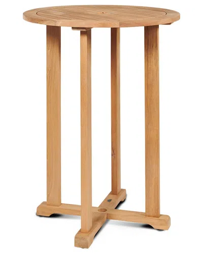 Curated Maison Clement Round Teak Bar Height Outdoor Bistro Table With Umbrella Hole In Brown