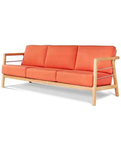 Curated Maison Daniele 3-person Teak Outdoor Sofa With Sunbrella® Melon Cushion In Orange