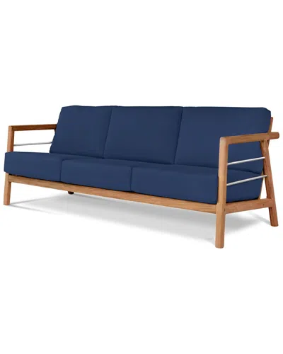 Curated Maison Daniele 3-person Teak Outdoor Sofa With Sunbrella® Navy Cushion In Blue