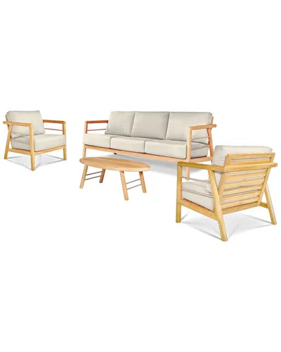 Curated Maison Daniele 4-piece Teak Deep Seating Outdoor Sofa Set With Sunbrella Canvas Cushions In Brown