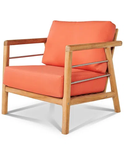 Curated Maison Daniele Teak Deep Seating Outdoor Club Chair With Sunbrella Melon Cushion In Green