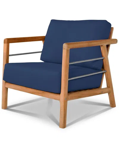 Curated Maison Daniele Teak Deep Seating Outdoor Club Chair With Sunbrella Navy Cushion
