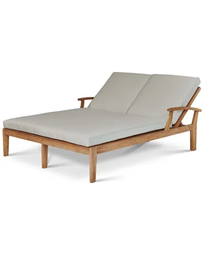 Curated Maison Delaine Double Teak Outdoor Reclining Sun Lounger With Sunbrella® Canvas Cushion In Gray