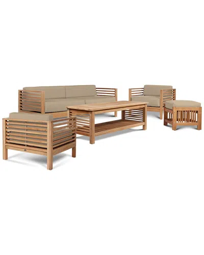 Curated Maison Delaine Double Teak Outdoor Reclining Sun Lounger With Sunbrella® Fawn Cushion In Brown