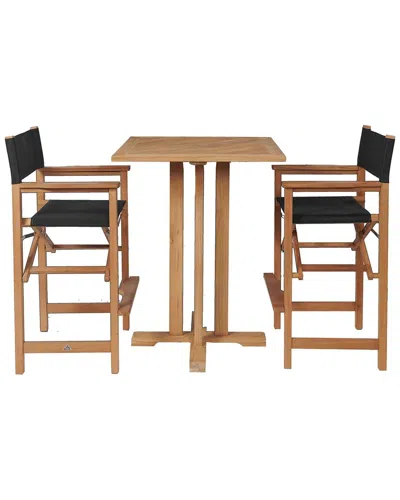 Curated Maison Directeur 3-piece Square Teak Outdoor Bar Height Dining Set In Black With Folding Armchairs In Multi