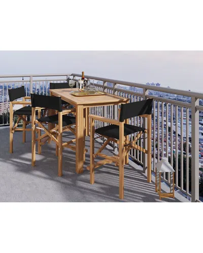 Curated Maison Directeur 5-piece Rectangular Teak Outdoor Counter Height Dining Set In Black With Folding Armchairs