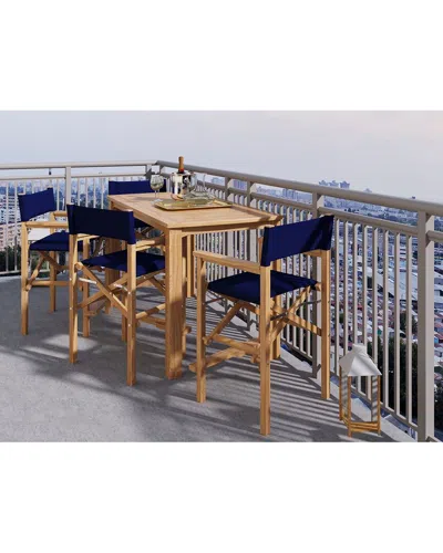 Curated Maison Directeur 5-piece Rectangular Teak Outdoor Counter Height Dining Set In Blue With Folding Armchairs